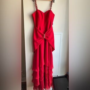 A formal red dress, good for formal gala events